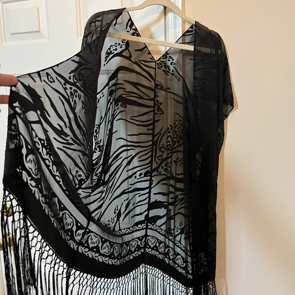 Black Velvet Burnout Kimono Wrap, One Size